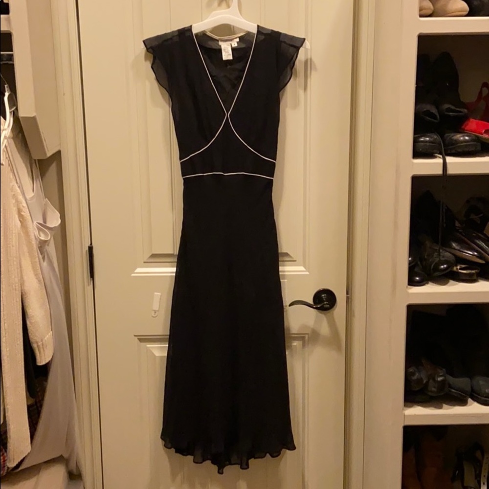100% Silk LBD Little Black Dress White Accents